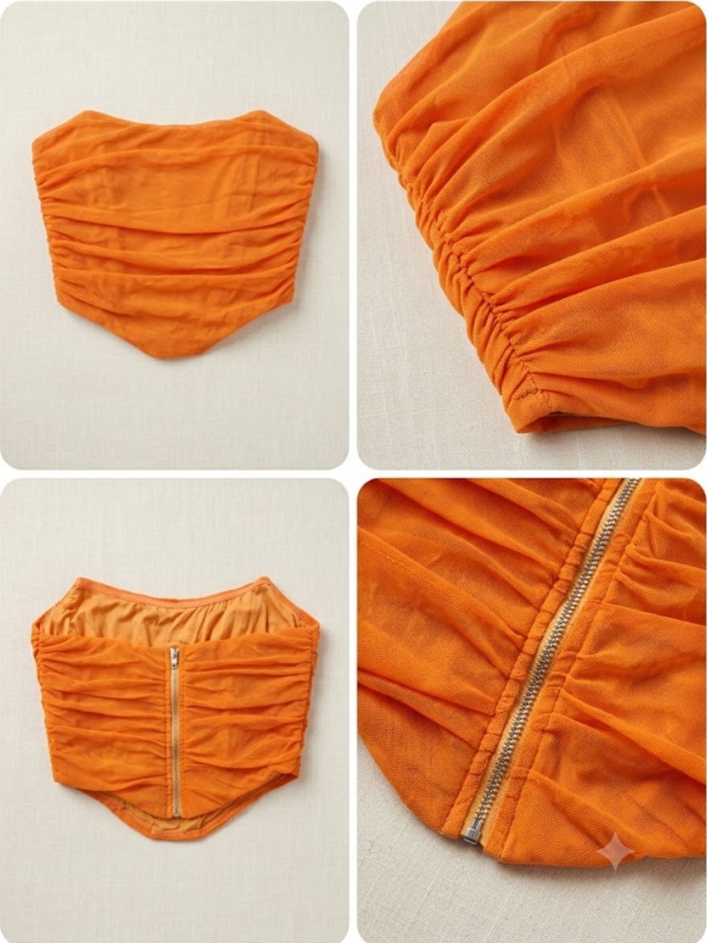 Corset: Vibrant Orange Ruched Mesh